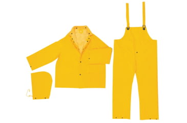 Image of MCR Safety Classic Plus Series 3 Piece Waterproof Rain Suit, .35mm PVC/Poly, Corduroy Collar, Detachable Hood and Bib Pants, Yellow, M, 2403M