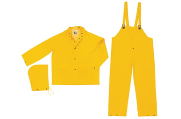 Image of MCR Safety Classic Series 3 Piece Waterproof Rain Suit, .35mm PVC/Poly, Bib Rain Pant with Fly Front, Yellow, 4X, 2003X4