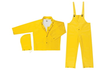 Image of MCR Safety Commodore Series 3 Piece Waterproof Rain Suit, PVC/Non-Woven Poly/Nylon, Rain Jacket, Detachable Hood and Bib Pants, Yellow, L, 6003L