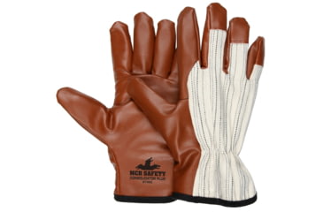 Image of MCR Safety Consolidator Plus Work Gloves, Nitrile Coated Palm, Fingertips and Thumb, Striped Canvas Back, Soft Jersey Lining, Burgundy/White, Medium, 9740M