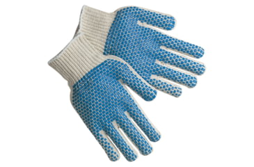 Image of MCR Safety Cotton String Knit Work Gloves, 7 Gauge Regular Weight String Knit, PVC Blocks Two Sides, Blue/Natural, Small, 9660SMB