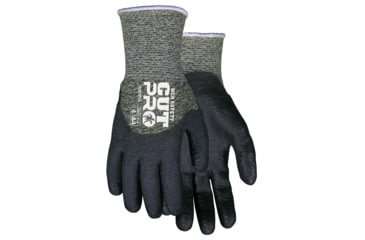 Image of MCR Safety Cut Pro 10 Gauge Kevlar/Steel Shell Cut Resistant Work Gloves, HPT Coated Palm and Fingertips, Black/Green, Small, 9389PVS
