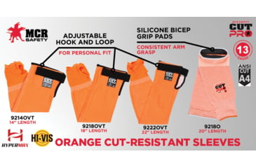 Image of MCR Safety Cut Pro 13 Gauge Hypermax Hi-Visibility Orange Sleeves - Mens, 14in, 9214OVT