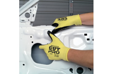 Image of MCR Safety Cut Pro 15 Gauge Stretch Kevlar Shell Cut Resistant Work Gloves, Textured Nitrile Coated Palm and Fingertips, Black/Yellow, XX - Large, 9693XXL