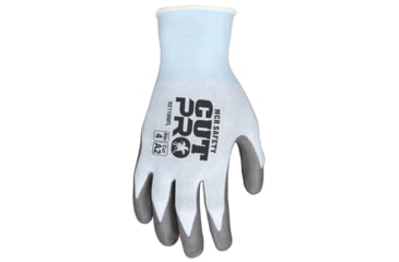 Image of MCR Safety Cut Pro 18 Gauge Hypermax Shell Cut, Abrasion and Puncture Resistant Work Gloves, Nitrile Foam Coated Palm and Fingertips, Gray/Blue, X - Small, 92718NFXS