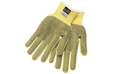 Image of MCR Safety Cut Pro 7 Gauge DuPont Kevlar Shell Cut Resistant Work Gloves, PVC Dots on 2 Sides, Regular Weight, Black/Yellow, X - Small, 9366XS