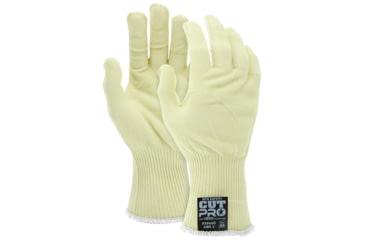 Image of MCR Safety Cut Pro Hero 13 Gauge Regular Weight Shell ARX Aramid Fibers Uncoated Cut Resistant Work Gloves, 3.5in Knit Wrist Extended Cuff, Yellow, Medium, 93840GM