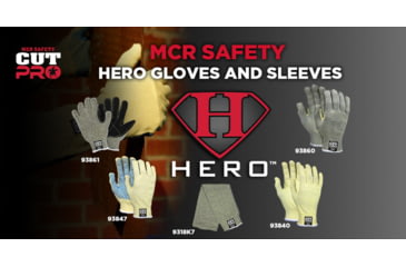 Image of MCR Safety Cut Pro Hero 7 Gauge Regular Weight Shell Cut Resistant Work Gloves with Leather Palm, Black, Small, 93861S