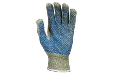 Image of MCR Safety Cut Pro Hero 7 Gauge Regular Weight Shell, ARX Aramid Fibers, PVC Palm Dotted Cut Resistant Work Gloves, Blue/Green, Medium, 93867M