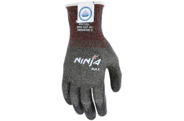 Image of MCR Safety Cut Pro Ninja Max Cut Resistant Work Gloves, Bi-Polymer Coated Palm and Fingertips, Black/Salt and Pepper, Large, N9676GL