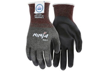 Image of MCR Safety Cut Pro Ninja Max Cut Resistant Work Gloves, Bi-Polymer Coated Palm and Fingertips, Black/Salt and Pepper, Large, N9676GL