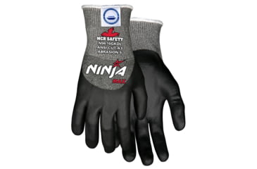 Image of MCR Safety Cut Pro Ninja Max Cut Resistant Work Gloves, Bi-Polymer Coated Palm, Fingertips, and Over the Knuckles, Black/Gray, Large, N9676GKDL