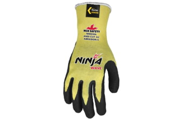 Image of MCR Safety Cut Pro Ninja Wave Cut Resistant Work Gloves, 10 Gauge Kevlar Shell, Nitrile Wave Coated Palm and Fingertips, Black/Yellow, X - Large, N96930XL