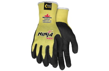 Image of MCR Safety Cut Pro Ninja Wave Cut Resistant Work Gloves, 10 Gauge Kevlar Shell, Nitrile Wave Coated Palm and Fingertips, Black/Yellow, X - Large, N96930XL