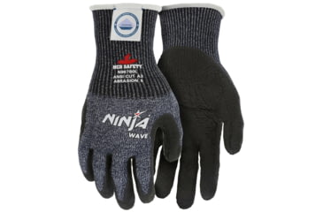 Image of MCR Safety Cut Pro Ninja Wave Cut Resistant Work Gloves, 13 Gauge Dyneema Diamond Technology, Nitrile Wave Coated Palm and Fingertips, Black/Salt and Pepper, XX - Large, N96780XXL