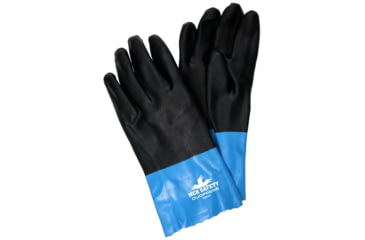 Image of MCR Safety Duoprene Neoprene Coated Work Gloves, Double Dipped Sandy Neoprene, 12in Length Fully Coated, Brushed Interlock Liner, Black/Blue, Medium, 6962M