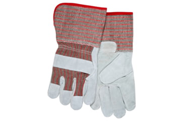 Image of MCR Safety Economy Split Leather Palm Work Gloves, Striped Fabric Back and Cuff, 4.5in Long Gauntlet Starched Safety Cuff, Gray, Large, 1210S