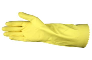 Image of MCR Safety Extra Long Flock Lined Rubber Latex Gloves, 18 mil Thickness, 15in Length, Industry Standard Grade, Yellow, Large, 5255L