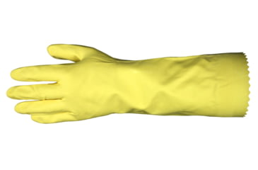 Image of MCR Safety Extra Long Flock Lined Rubber Latex Gloves, 18 mil Thickness, 15in Length, Industry Standard Grade, Yellow, Large, 5255L