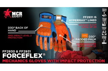 Image of MCR Safety ForceFlex Mechanics Gloves, D3O Back of Hand and Padded Palm, Two-way Spandex Back, MaxGrid Reinforced Palm, Tan, XX - Large, FF2930XXL