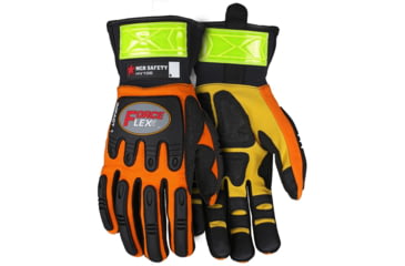 Image of MCR Safety ForceFlex Mechanics Gloves, Padded Palm Reinforced with Rough Kevlar, Extended Neoprene Slip-On Cuff, TPR Back for Metacarpal Protection, Black and Gold, X - Large, HV100XL