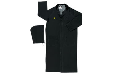 Image of MCR Safety FR267CL Classic Plus Series Waterproof Ankle Raincoat, .35mm PVC/Poly, Detachable Hood and Corduroy Collar, Limited Flammability, Black, L, FR267CL