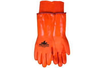 Image of MCR Safety Harbor Master PVC Coated Insulated Work Gloves, Fluorescent Double Dipped PVC, Foam Lined and Polar Fleece Lined, 14in Length, Orange/White, Large, 6714FF