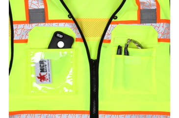 Image of MCR Safety Hi Vis Reflective Safety Vest, ANSI 107 Type R Class 2, 3in Silver Reflective, Zipper Front Closure, Back Plan Pocket, Solid Front Mesh Back, Fluorescent Lime, XL, PSURVCL2LSXL