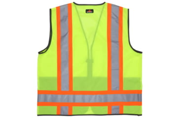 Image of MCR Safety Hi Vis Reflective Safety Vest, ANSI Type R Class 2, 4in Silver Stripes, Zipper Front Closure, Fluorescent Lime, 5X, WCCL2MLSZX5