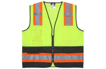 Image of MCR Safety Hi Vis Reflective Safety Vest, ANSI Type R Class 2, 4in Silver Stripes, Zipper Front Closure, Fluorescent Lime, 5X, WCCL2MLSZX5