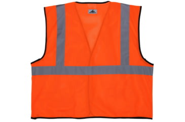 Image of MCR Safety Hi Vis Reflective Safety Vest, ANSI Type R Class 2, Mesh with 2in Silver Stripes, Hook and Loop Front Closure, Fluorescent Orange, XL, VCL2MOXL