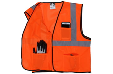 Image of MCR Safety Hi Vis Reflective Safety Vest, ANSI Type R Class 2, Mesh with 2in Silver Stripes, Hook and Loop Front Closure, Fluorescent Orange, XL, VCL2MOXL