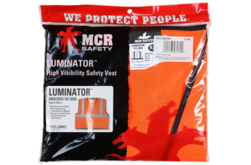 Image of MCR Safety Hi Vis Reflective Safety Vest, ANSI Type R Class 2, Mesh with 2in Silver Stripes, Hook and Loop Front Closure, Fluorescent Orange, XL, VCL2MOXL