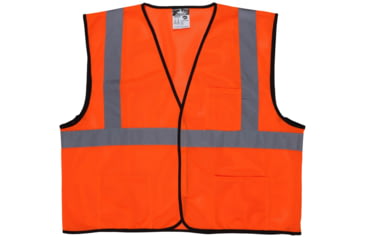 Image of MCR Safety Hi Vis Reflective Safety Vest, ANSI Type R Class 2, Mesh with 2in Silver Stripes, Hook and Loop Front Closure, Fluorescent Orange, XL, VCL2MOXL