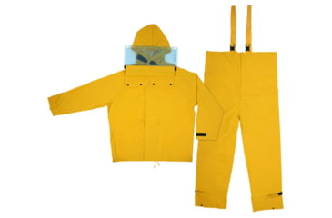 Image of MCR Safety Hydroblast Series 2 Piece Hydroblasting Rain Suit, Jacket, Attached Hood and Bib Pants, .35mm PVC/Poly, Limited Flammability, Yellow, M, FRHBS100M