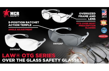 Image of MCR Safety Law OTG Over the Glass Safety Glasses, Anti-Fog Lens with Temples, TPR Temple Inserts, Gray, One Size, OG112AF