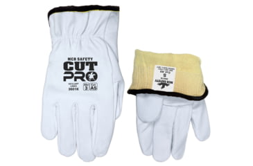 Image of MCR Safety Leather Drivers Work Glove, Premium Grade Grain Goatskin, DuPont Kevlar/Synthetic Lined, Cut Resistant, White, Large, 3601KL
