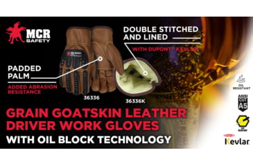 Image of MCR Safety Leather Drivers Work Gloves, Kevlar Lined with TPR Back of Hand Protection, Keystone Thumb, Brown, X - Large, 36336KXL