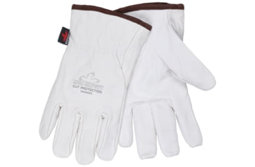 Image of MCR Safety Leather Drivers Work Gloves, Premium Goatskin Leather, Lined with HyperMax Cut Resistant Material, Wing Thumb, White, Medium, 3604HPM