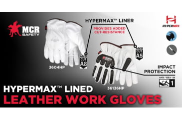 Image of MCR Safety Leather Drivers Work Gloves, Premium Goatskin Leather, Lined with HyperMax Cut Resistant Material, Wing Thumb, White, Medium, 3604HPM