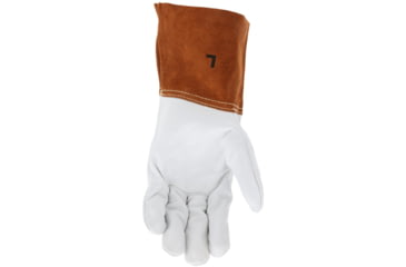 Image of MCR Safety Leather Welding Work Gloves, Competitive Value Top Cow Grain Leather, 4in Split Leather Gauntlet Cuff, Sewn with ARX Cut Resistant Thread, Beige and Russet, Large, 4955L