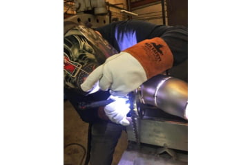 Image of MCR Safety Leather Welding Work Gloves, Cow Grain Leather, 4in Split Leather Bell Cuff, Lined and Sewn with ARX Cut Resistant Material, Beige and Russet, Large, 4955HL