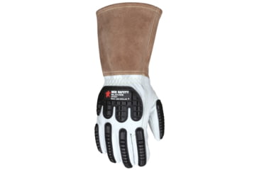 Image of MCR Safety Leather Welding Work Gloves, Premium Grain Goatskin Leather, 5in Split Cowskin Cuff, Thinsulate Lined, White, Medium, 48406TM