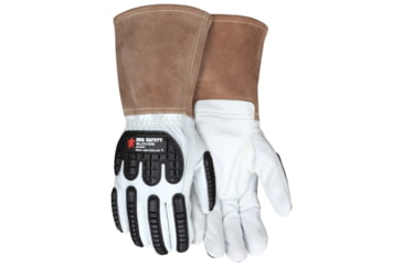 Image of MCR Safety Leather Welding Work Gloves, Premium Grain Goatskin Leather, 5in Split Cowskin Cuff, Thinsulate Lined, White, Medium, 48406TM