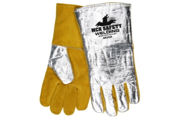 Image of MCR Safety Leather Welding Work Gloves, Premium Side Split Leather, Aluminized Back and Wing Thumb, Gold, X - Large, 4620A