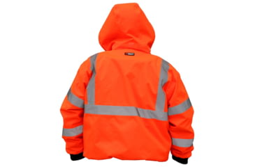 Image of MCR Safety Luminator 2-in-1 Bomber Jacket with Removable Zip Out Fleece Liner, PU/Cotton Poly,ANSI Class 3, Attached Hide-Away Hood, Fluorescent Orange, L, BP2CL3OL