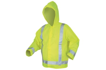 Image of MCR Safety Luminator Hi Vis Lightweight Rain Jacket, Poly/PU, Attached Drawstring Hood, ANSI 107 Type R Class 3, Fluorescent Lime, L, 500RJHL