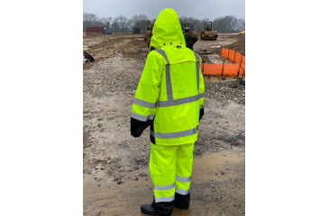 Image of MCR Safety Luminator Hi Vis Lightweight Rain Pants, Poly/PU, High Bib Pocket and Full Elastic Suspenders, ANSI 107 Class E, Fluorescent Lime, L, 508SBPL