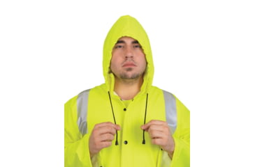 Image of MCR Safety Luminator Hi Vis Long Waterproof Raincoat with Silver Reflective Stripes, .40mm PU/Cotton Poly, Blend Stretch, ANSI 107 Type R Class 3, Fluorescent Lime, XL, 518CXL