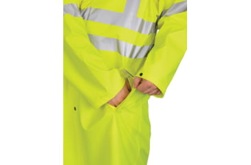Image of MCR Safety Luminator Hi Vis Long Waterproof Raincoat with Silver Reflective Stripes, .40mm PU/Cotton Poly, Blend Stretch, ANSI 107 Type R Class 3, Fluorescent Lime, XL, 518CXL